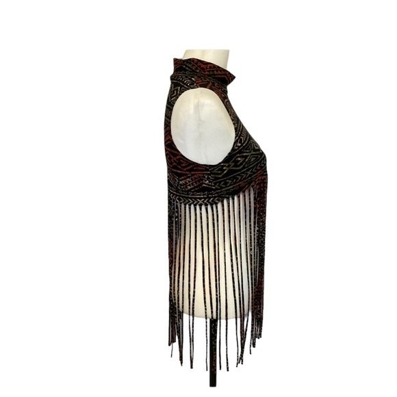 Vintage mock neck fringed cami-tank. Black, rust and khaki green. Funky-sexy! - Picture 3 of 5